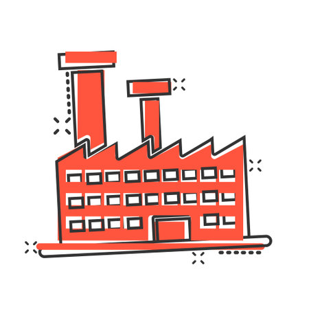 Building icon in comic style. Town skyscraper apartment cartoon vector illustration on white isolated background. City tower splash effect business concept.のイラスト素材