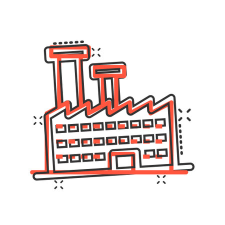 Building icon in comic style. Town skyscraper apartment cartoon vector illustration on white isolated background. City tower splash effect business concept.のイラスト素材