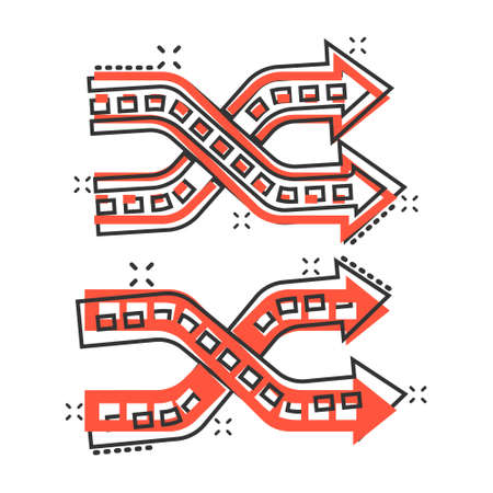 Crossroad icon in comic style. Road direction navigation cartoon vector illustration on white isolated background. Locate pin position splash effect business concept.のイラスト素材