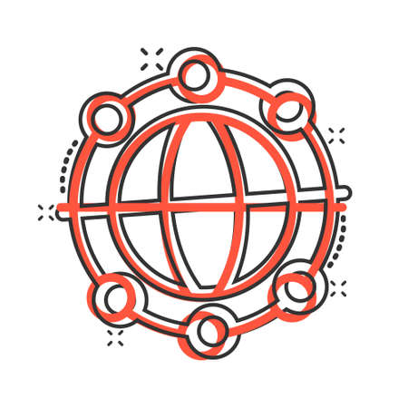 Earth planet icon in comic style. Globe geographic cartoon vector illustration on white isolated background. Global communication splash effect business concept.のイラスト素材