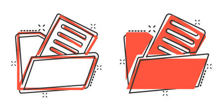File folder icon in comic style. Documents archive cartoon vector illustration on isolated...
