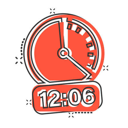 Clock icon in comic style. Watch cartoon vector illustration on white isolated background. Timer splash effect business concept.のイラスト素材
