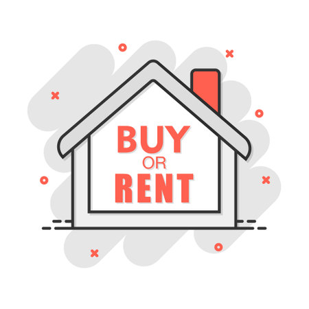 Vector cartoon buy or rent house icon in comic style. House sign illustration pictogram. Home business splash effect concept.のイラスト素材