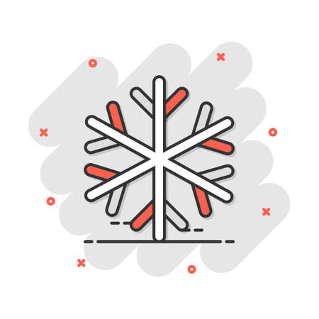 Vector cartoon snowflake icon in comic style. Winter sign illustration pictogram. Snow flake business splash effect concept.のイラスト素材