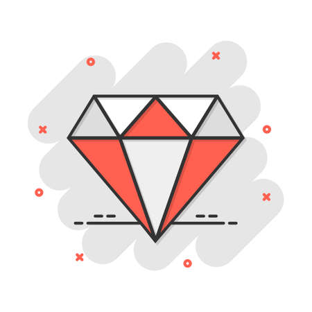 Vector cartoon diamond jewel gem icon in comic style. Diamond gemstone illustration pictogram. Jewelry brilliant business splash effect concept.のイラスト素材
