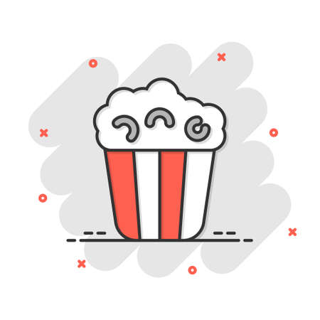 Film icon in comic style. Popcorn cartoon vector illustration on white isolated background. Pop corn bucket splash effect business concept.のイラスト素材