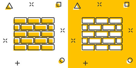Vector cartoon wall brick icon in comic style. Wall sign illustration pictogram. Stone business splash effect concept.のイラスト素材