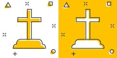 Vector cartoon halloween grave icon in comic style. Gravestone sign illustration pictogram. Rip business splash effect concept.のイラスト素材