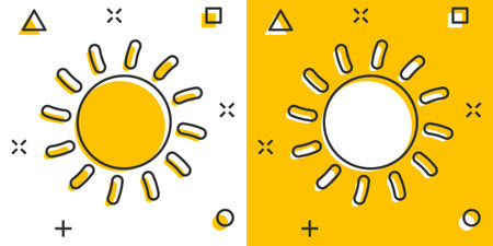 Vector cartoon sun icon in comic style. Sun with ray sign illustration pictogram. Sunshine business...