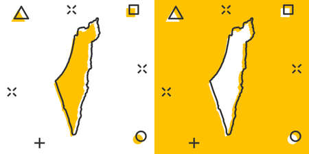 Vector cartoon Israel map icon in comic style. Israel sign illustration pictogram. Cartography map business splash effect concept.のイラスト素材
