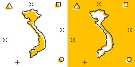 Vector cartoon Vietnam map icon in comic style. Vietnam sign illustration pictogram. Cartography map...