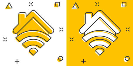 Smart home icon in comic style. House control vector cartoon illustration pictogram. Smart home business concept splash effect.のイラスト素材