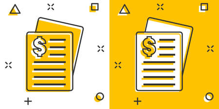 Ilustración de Financial statement icon in comic style. Document cartoon vector illustration on white isolated background. Report splash effect business concept. - Imagen libre de derechos