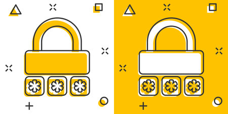 Login icon in comic style. Password access cartoon vector illustration on white isolated background....