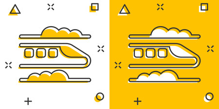 Metro icon in comic style. Train subway cartoon vector illustration on white isolated background....