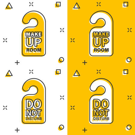 Do not disturb hotel sign icon in comic style. Inn cartoon vector illustration on white isolated background. Make up room splash effect business concept.のイラスト素材