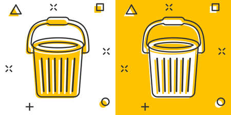 Bucket icon in comic style. Garbage pot cartoon vector illustration on white isolated background. Pail splash effect business concept.のイラスト素材