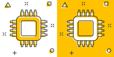 Computer cpu icon in comic style. Circuit board cartoon vector illustration on white isolated...