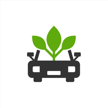 Eco car icon in flat style. Leaf and auto vector illustration on white isolated background. Bio charging sign business concept.のイラスト素材