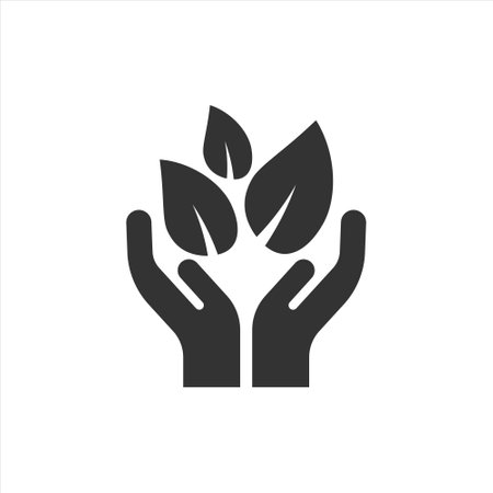 Hand with plant icon in flat style. Flower sprout vector illustration on white isolated background. Environmental protection sign business concept.のイラスト素材