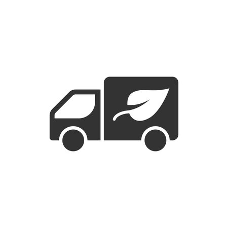 Eco truck icon in flat style. Ecology shipping vector illustration on white isolated background. Van and leaf sign business concept.のイラスト素材