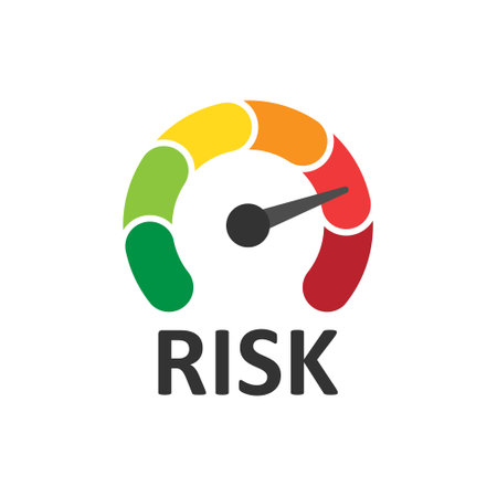 Risk meter icon in flat style. Rating indicator vector illustration on white isolated background. Fuel level sign business concept.のイラスト素材