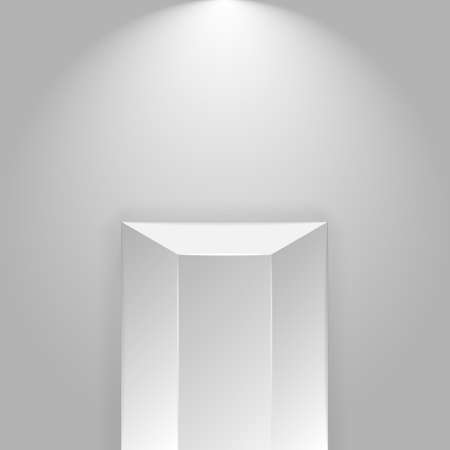 Spotlight illuminates pedestal icon in flat style. Museum stages vector illustration on white isolated background. Gallery platform sign business concept.のイラスト素材