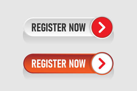 Register now buttons icon in flat style. Registration in services vector illustration on white isolated background. Membership sign business concept.のイラスト素材