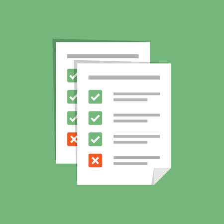 Checklist document icon in flat style. Report approval vector illustration on isolated background. Paper sheet sign business concept.のイラスト素材