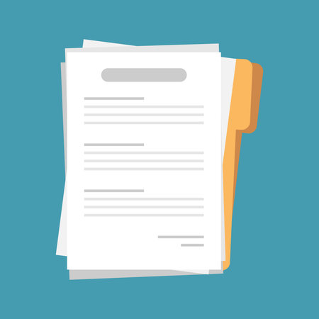 Contract document icon in flat style. Report folder stamp vector illustration on isolated background. Paper sheet sign business concept.のイラスト素材