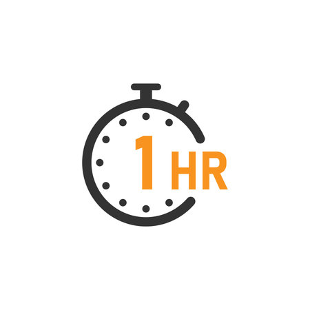 1 hour clock icon in flat style. Timer countdown vector illustration on isolated background. Time...