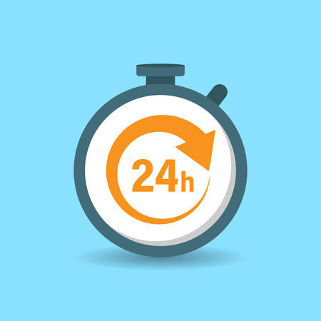 24 hours service icon in flat style. All day business and service vector illustration on isolated...
