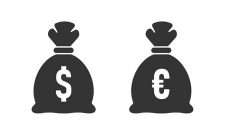 Money bag icon in flat style. Moneybag vector illustration on isolated background. Coin sack sign business concept.のイラスト素材