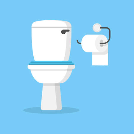 Toilet bowl icon in flat style. Toilet paper vector illustration on isolated background. WC restroom sign business concept.のイラスト素材