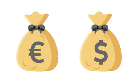 Money bag icon in flat style. Moneybag vector illustration on isolated background. Coin sack sign business concept.のイラスト素材