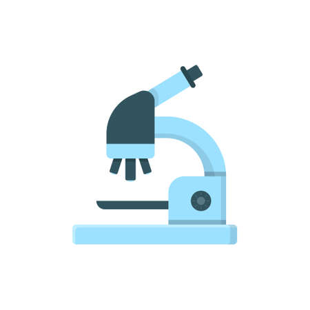 Microscope icon in flat style. Laboratory magnifier vector illustration on isolated background. Biology instrument sign business concept.のイラスト素材