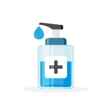 Hand sanitizer icon in flat style. Antiseptic bottle vector illustration on isolated background. Disinfect gel sign business concept.のイラスト素材