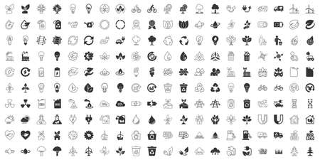 Eco environment icons set in flat style. Ecology vector illustration on white isolated background. Bio emblem sign business concept.のイラスト素材