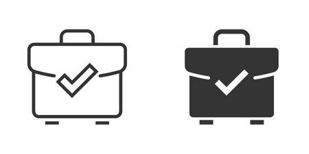 Briefcase accept icon in flat style. Portfolio approval vector illustration on white isolated background. Confirm business concept.のイラスト素材
