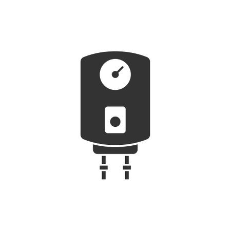 Gas boiler icon in flat style. Heater vector illustration on isolated background. Boiling sign business concept.のイラスト素材