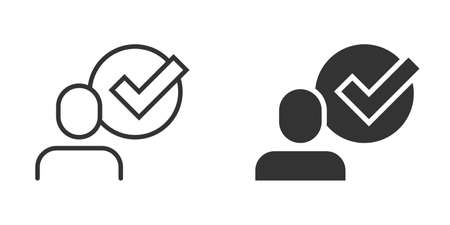 Organization management icon in flat style. People with check mark vector illustration on white isolated background. Businessman business concept.のイラスト素材