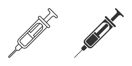 Syringe icon in flat style. Coronavirus vaccine inject vector illustration on isolated background. Covid-19 vaccination sign business concept.のイラスト素材