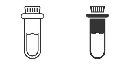 Blood in test tube icon in flat style. Laboratory flask vector illustration on isolated background. Liquid in beaker sign business concept.のイラスト素材