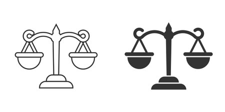 Scales icon in flat style. Libra vector illustration on isolated background. Mass comparison sign business concept.のイラスト素材