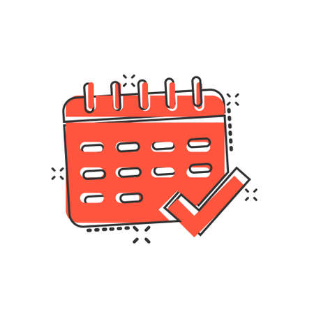 Calendar icon in comic style. Agenda cartoon vector illustration on white isolated background. Schedule planner splash effect business concept.のイラスト素材