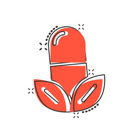 Vitamin pill note icon in comic style. Capsule cartoon vector illustration on white isolated background. Antibiotic splash effect sign business concept.のイラスト素材