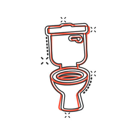 Toilet bowl icon in comic style. Hygiene cartoon vector illustration on isolated background. WC restroom splash effect sign business concept.のイラスト素材