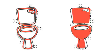 Toilet bowl icon in comic style. Hygiene cartoon vector illustration on isolated background. WC restroom splash effect sign business concept.のイラスト素材