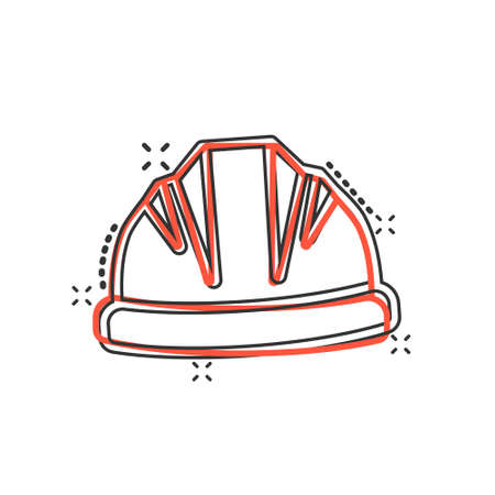 Construction helmet icon in comic style. Safety cap cartoon vector illustration on isolated background. Worker hat splash effect sign business concept.のイラスト素材