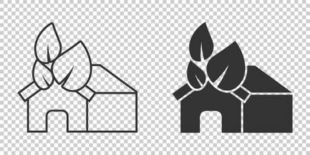 House with leaf icon in flat style. Flower garden vector illustration on white isolated background. Ecology sign business concept.のイラスト素材